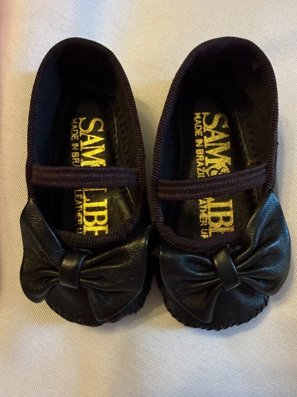 Vintage Sam & Libby infant soft black leather bow shoe SIZE 0